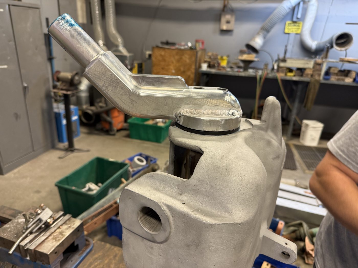 Rebuilt Southern States EV1 disconnect switch assembly at Southern Switch shop — new machined arm installed on original cast aluminum housing.